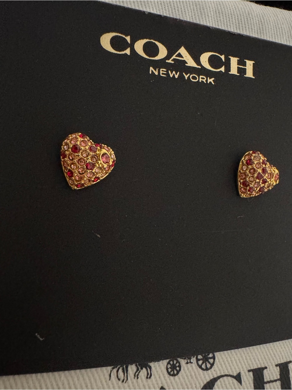 Coach Gold-Tone Heart Stud Earrings with Pink Stones